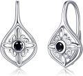 wholesale 925 Sterling Silver Celtic Knot Huggie Earrings with Black Stone and Triangular Design-0-0