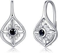 wholesale 925 Sterling Silver Celtic Knot Huggie Earrings with Black Stone and Triangular Design-L-Witches Knot