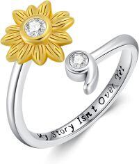 wholesale 925 Sterling Silver Sunflower Cat Semicolon Adjustable Open Ring-Sunflower Semicolon