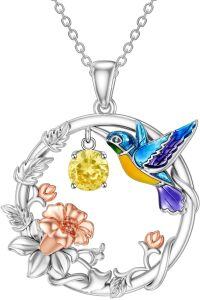 wholesale 925 Sterling Silver Synthetic Birthstone Hummingbird Necklace for Women-November