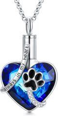 wholesale 925 Sterling Silver Blue Austrian Crystal Paw Print Heart Cremation Jewelry Pendant with Chain and Funnel-0-0