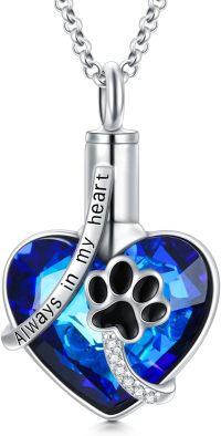 wholesale 925 Sterling Silver Blue Austrian Crystal Paw Print Heart Cremation Jewelry Pendant with Chain and Funnel-A7 Always in my heart