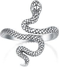 wholesale 925 Sterling Silver Adjustable Snake Shark Fox Skull Ring Punk Gothic Jewelry Gift-02-snake ring(oxidized silver)