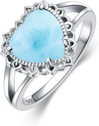 wholesale 925 Sterling Silver Blue Stone Heart Shape Ring-Larimar