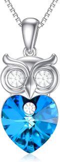 wholesale TOUPOP Owl Gifts For Women Sterling Silver Owl Pendant Necklaces With Blue Heart Crystal For Her Girls Jewelry Birthday Anniversary Christmas Gifts -0-0