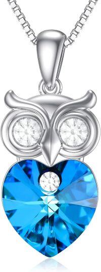wholesale TOUPOP Owl Gifts For Women Sterling Silver Owl Pendant Necklaces With Blue Heart Crystal For Her Girls Jewelry Birthday Anniversary Christmas Gifts -undefined