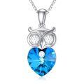 TOUPOP Sterling Silver Blue Crystal Owl Pendant Necklace For Women Girls-0-0