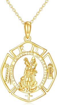 wholesale 14K Gold Saint Florian Firefighter Protection Cross Pendant Necklace for Men & Women-C-St Florian Necklace