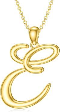 wholesale Sterling Silver 26 Letter Pendant Necklace-yellow gold plated-Letter E