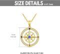 wholesale Gold 14K CZ Compass Pendant Necklace for Women with Blue Center Stone and Clear Stones on Chain-0-5