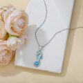 wholesale 925 Sterling Silver Birthstone Blue Seahorse Heart Pendant Necklace-0-5