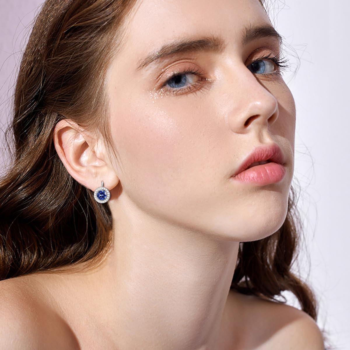 Sterling Silver Austria Crystal Halo Leverback Earrings Birthday Gifts for Women-0-2