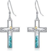wholesale 925 Sterling Silver Turquoise Mountain Cross Drop Earrings for Women-Sun