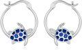 wholesale 925 Sterling Silver Blue Enamel Sea Turtle Hoop Earrings for Women - Hypoallergenic  Set-0-0