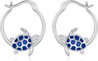wholesale 925 Sterling Silver Blue Enamel Sea Turtle Hoop Earrings for Women - Hypoallergenic  Set-Turtle