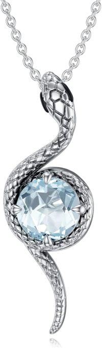 wholesale Metal Stone Snake Birthstone Pendant Necklace for Women-March