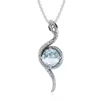 wholesale Metal Stone Snake Birthstone Pendant Necklace Wholesale for Women-March