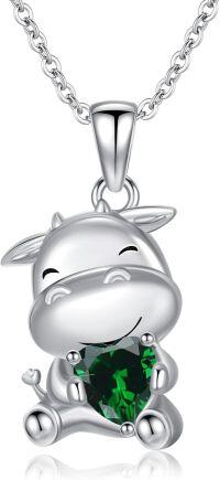 wholesale Sterling Silver 12 Month Birthstones Animals Necklace for Women Daughter (Axolotl Cow Pig Cat) Birthday Christmas Graduation Gift-02-05-Cow-May.-02-05-Cow-May.