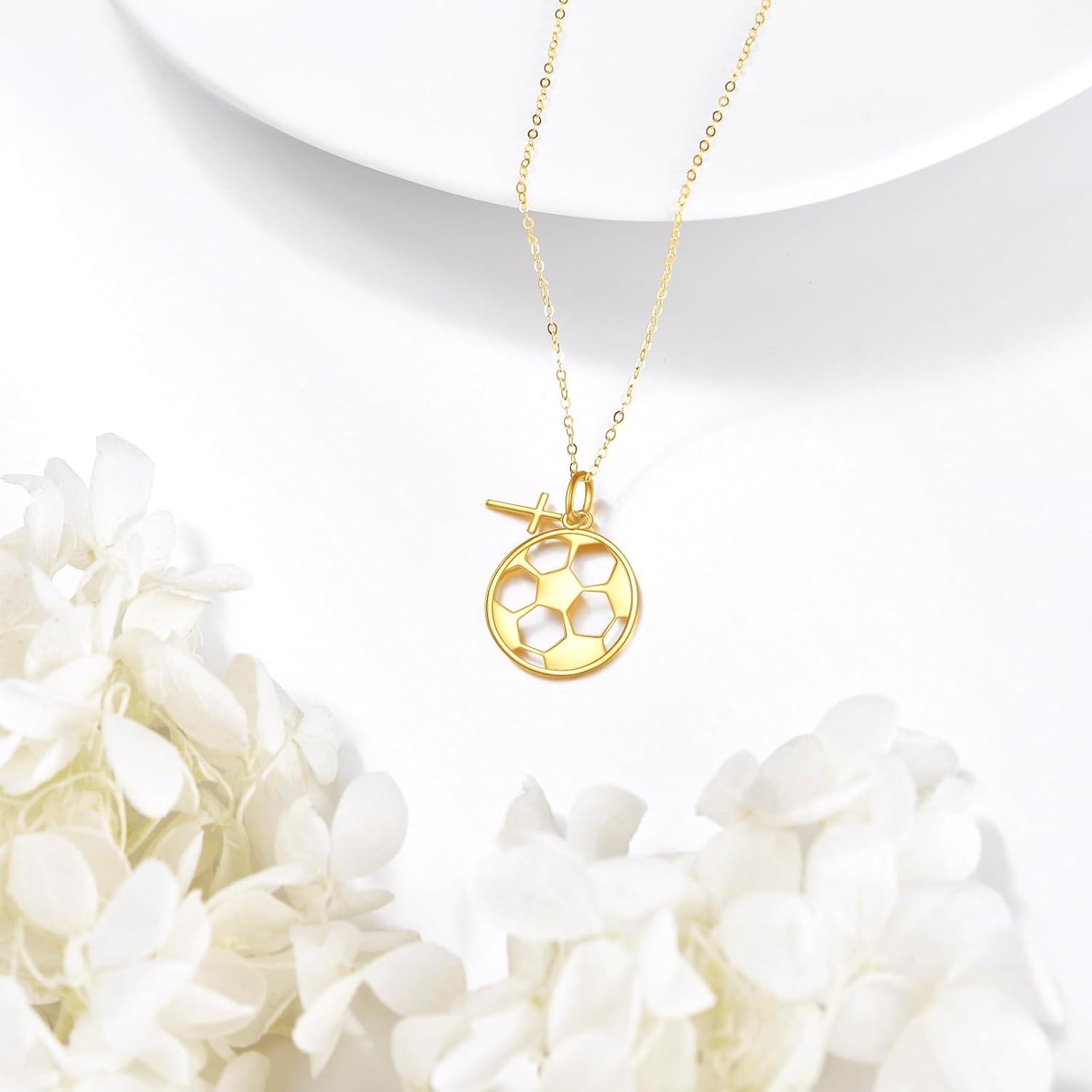 14K Gold Soccer Ball Cross Pendant Necklace - Sports s for Women and Men-0-1