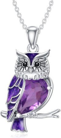 wholesale 925 Sterling Silver Amethyst Garnet Owl Necklace for Women-Amethyst