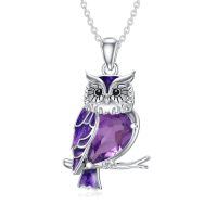 wholesale 925 Sterling Silver Purple Cat Eye Amethyst Owl Pendant With Chain-Amethyst