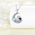 wholesale 925 Sterling Silver Moon Pendant with Blue Crystal Heart and White Opal Stone - Adorable Animal Design for Women's Fashion Necklaces Gifts-0-3