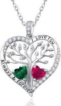 wholesale S925 Sterling Silver White Gold Plated 1Ct Emerald & 1Ct Ruby Tree of Life Heart Pendant Necklace for Women, Love Gifts-0-0