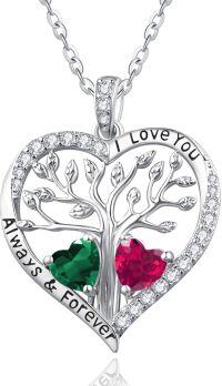 wholesale S925 Sterling Silver White Gold Plated 1Ct Emerald & 1Ct Ruby Tree of Life Heart Pendant Necklace for Women, Love Gifts-05-07-May-Jul
