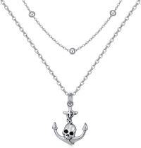 wholesale 925 Sterling Silver Skull Anchor Layered Necklace for Men Women -Classic, Ancient, Retro