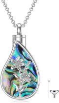 wholesale 925 Sterling Silver Teardrop Cremation Jewelry for Ashes with Abalone Shell Birth Flower Urn Necklace w/Funnel Filler Memorial Keepsake Jewelry for Women-0-0