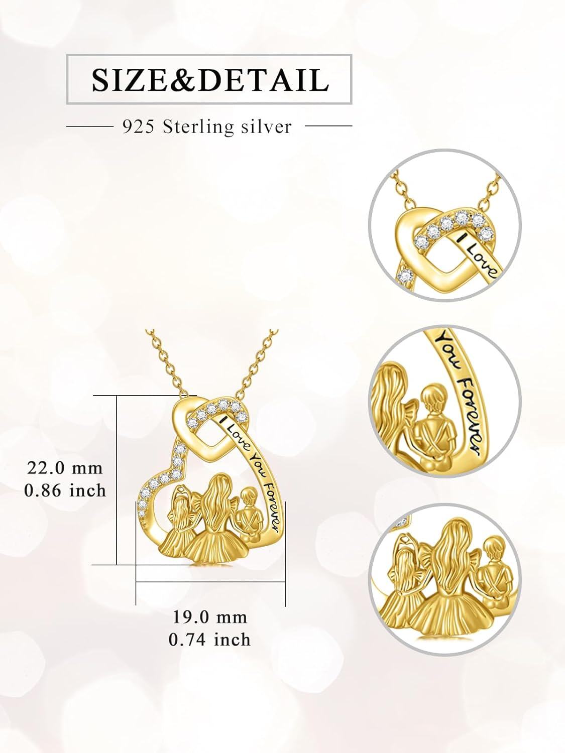 Sterling Silver 14K Gold Plated Mother Father Daughter Son Necklace Mother s Day Gift-0-5
