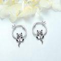 wholesale 925 Sterling Silver Raccoon Cat Charm Hoop Earrings  for Women Girls-0-2