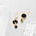 wholesale 925 Sterling Silver Black Onyx Cat Dangle Earrings with Gold Plating and Star Design-0-3
