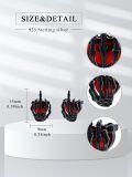 wholesale 925 Sterling Silver Black & Red Gothic Skull Skeleton Hand Stud Earrings-0-4