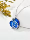 TOUPOP Sterling Silver & Blue Crystal Cat Heart Pendant Necklace-0-2