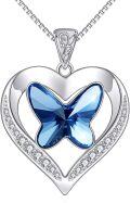wholesale 925 Sterling Silver Blue Crystal Butterfly & Heart Pendant Necklace for Women-0-0