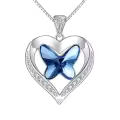 wholesale 925 Sterling Silver Blue Crystal Butterfly & Heart Pendant Necklaces Wholesale for Women-0-0