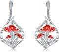 wholesale 925 Sterling Silver Red Toadstool Leverback Earring Set 3D Mushrooms Nature Inspired Jewelry for Women Girls Gift Idea-0-0
