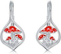 wholesale 925 Sterling Silver Red Toadstool Leverback Earring Set 3D Mushrooms Nature Inspired Jewelry for Women Girls Gift Idea-Mushroom2