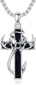 wholesale Sterling Silver Deer Antler Cross Necklace for Men Hunting Jewelry Gift-0-26