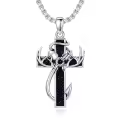 wholesale 925 Sterling Silver Black Enamel Deer Antlers Cross Pendant Necklaces Wholesale with Stainless steel chain for Men -0-26
