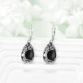 wholesale 925 Sterling Silver Teardrop Earrings With Black Stones And Leaf Design-0-1