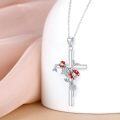 wholesale 925 Sterling Silver Cross Pendant Necklace w/Red Ladybugs & Flowers Christian  for Her-0-2