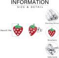 wholesale 925 Sterling Silver Red Enamel Fruit Stud Earrings (Strawberry)-0-5