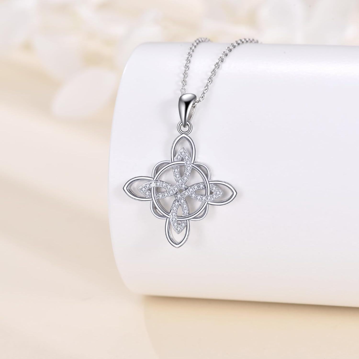 wholesale 925 Sterling Silver Triquetra Celtic Knot Pendant Necklace with Cubic Zirconia for Women and Girls - Wiccan  Idea-0-1