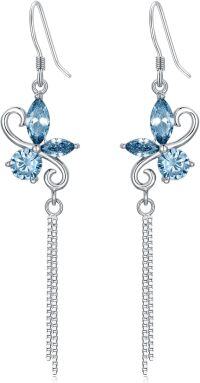 wholesale 925 Sterling Silver Birthstone Butterfly Dangle Earrings for Women-12 Dec - Blue Tanzanite