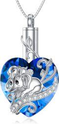 wholesale 925 Sterling Silver Blue Crystal Heart Elephant Urn Pendant Necklace for Ashes Keepsake s for Women-0-0