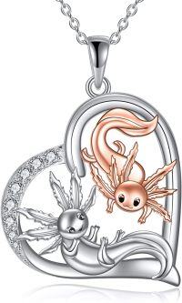 wholesale 925 Sterling Silver Axolotls in Heart Pendant Necklaces for Women - Cute Animal  Ideas-2 Axolotls
