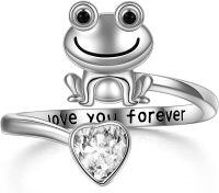 wholesale 925 Sterling Silver Heart CZ Frog Adjustable Rings for Women-Frog-April