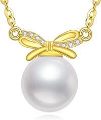 wholesale 14K Gold Freshwater Pearl Pendant Necklace with Rolo Chain for Women-B-Bow pearl
